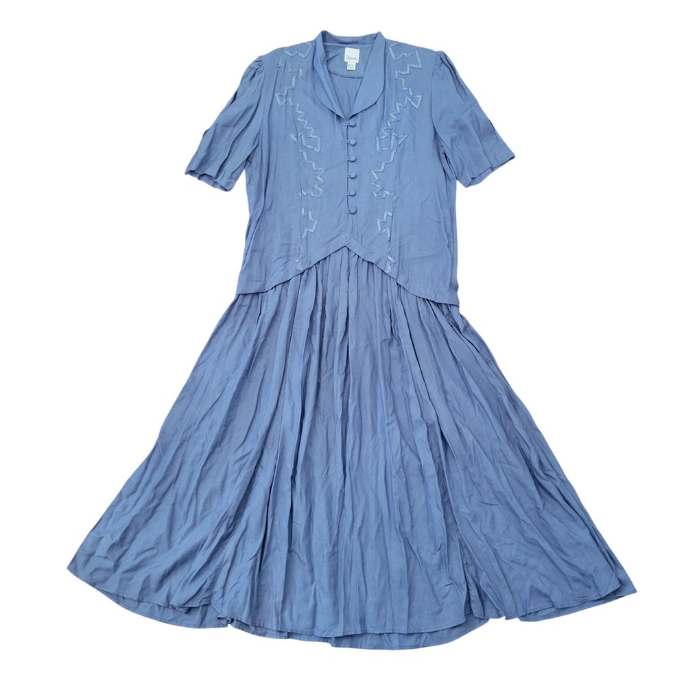 Styleworks 12 Maxi Dress Powder Blue Ribbon Applique Drop Waist Cottage Western